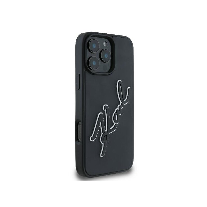 Husa originala iPhone 16 Pro Karl Lagerfeld 3D Design, Rubber Signature, KLHCP16L3DRKSDLK