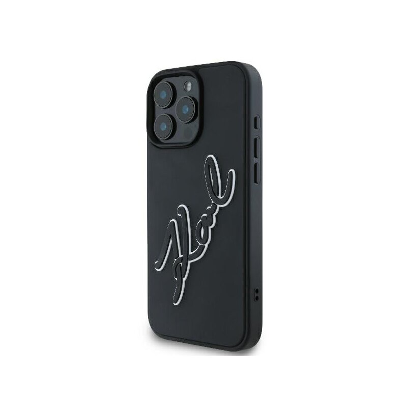 Husa originala iPhone 16 Pro Karl Lagerfeld 3D Design, Rubber Signature, KLHCP16L3DRKSDLK
