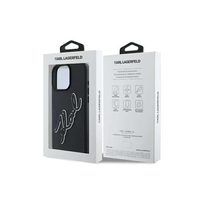 Husa originala iPhone 16 Pro Karl Lagerfeld 3D Design, Rubber Signature, KLHCP16L3DRKSDLK
