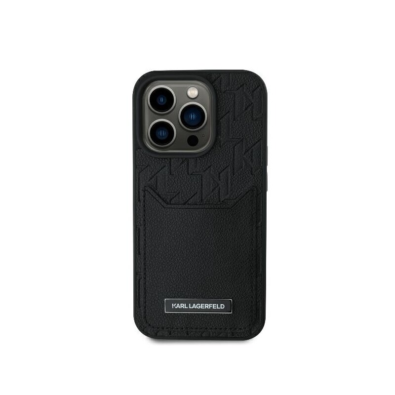 Husa iPhone 16 Pro Karl Lagerfeld Hardcase Leather Cardslots, Monogram, negru, KLHCP16LPGKHPRPK