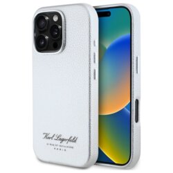 Husa iPhone 16 Pro Karl Lagerfeld Hardcase Leather Hotel, RSG, gri, KLHCP16LPGWCMKHG