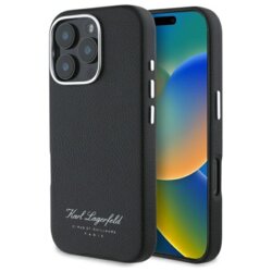 Husa iPhone 16 Pro Karl Lagerfeld Hardcase Leather Hotel, RSG, negru, KLHCP16LPGWCMKHK