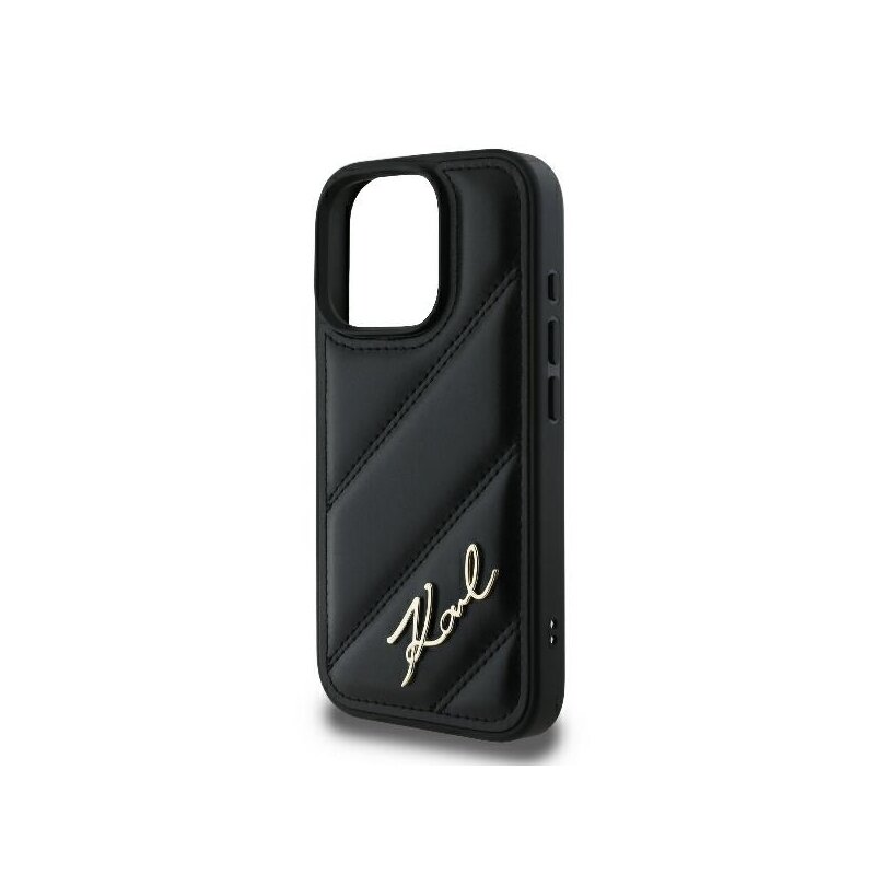 Husa iPhone 16 Pro Karl Lagerfeld Diagonal Quilted Script, negru, KLHCP16LPQDSMGK