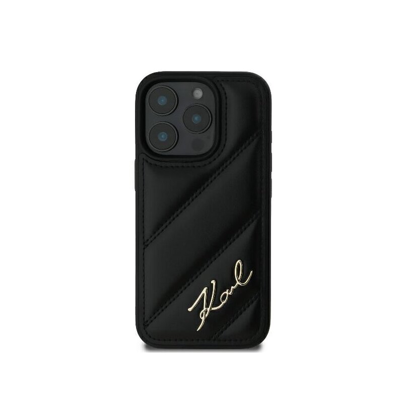 Husa iPhone 16 Pro Karl Lagerfeld Diagonal Quilted Script, negru, KLHCP16LPQDSMGK