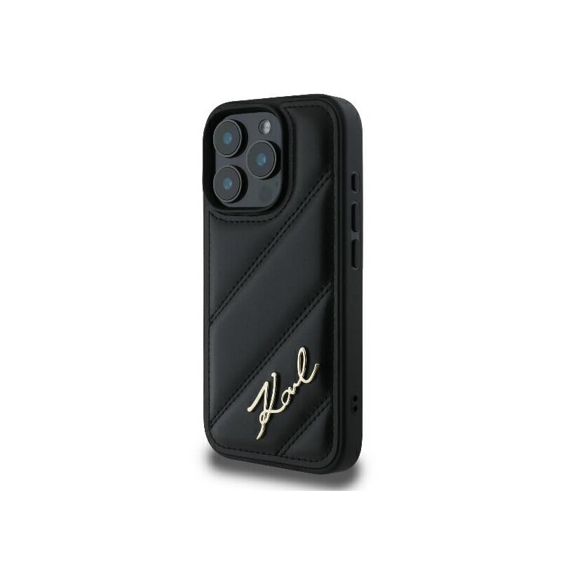 Husa iPhone 16 Pro Karl Lagerfeld Diagonal Quilted Script, negru, KLHCP16LPQDSMGK