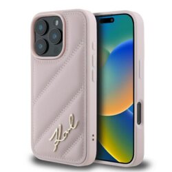 Husa iPhone 16 Pro Karl Lagerfeld Diagonal Quilted Script, roz, KLHCP16LPQDSMGP
