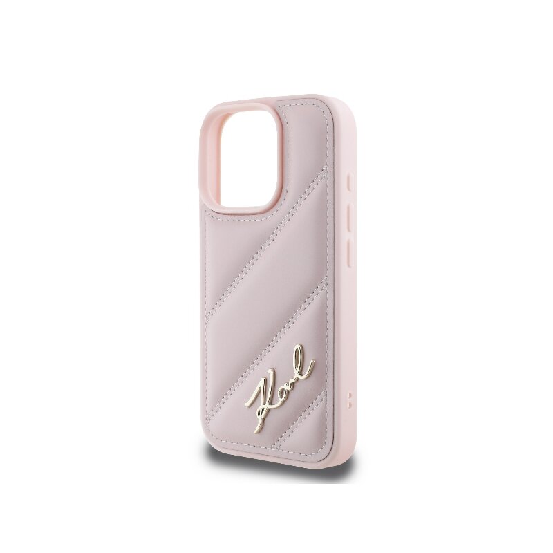 Husa iPhone 16 Pro Karl Lagerfeld Diagonal Quilted Script, roz, KLHCP16LPQDSMGP