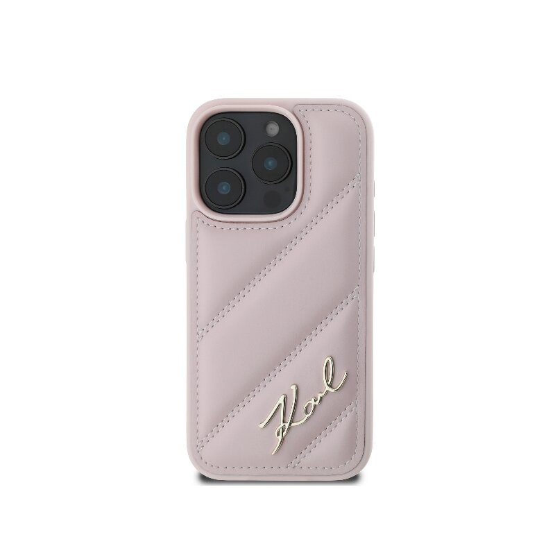 Husa iPhone 16 Pro Karl Lagerfeld Diagonal Quilted Script, roz, KLHCP16LPQDSMGP