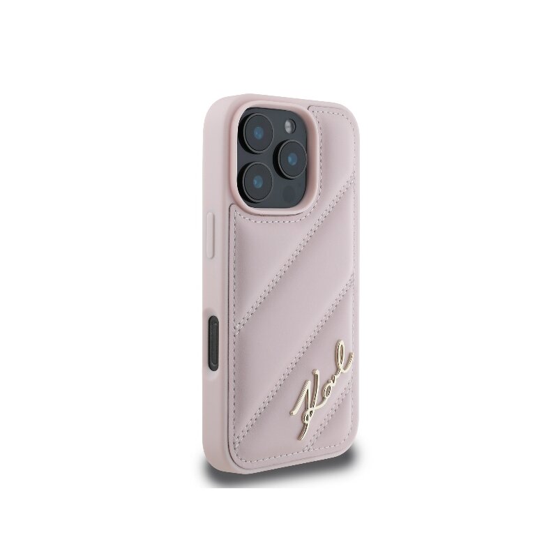 Husa iPhone 16 Pro Karl Lagerfeld Diagonal Quilted Script, roz, KLHCP16LPQDSMGP