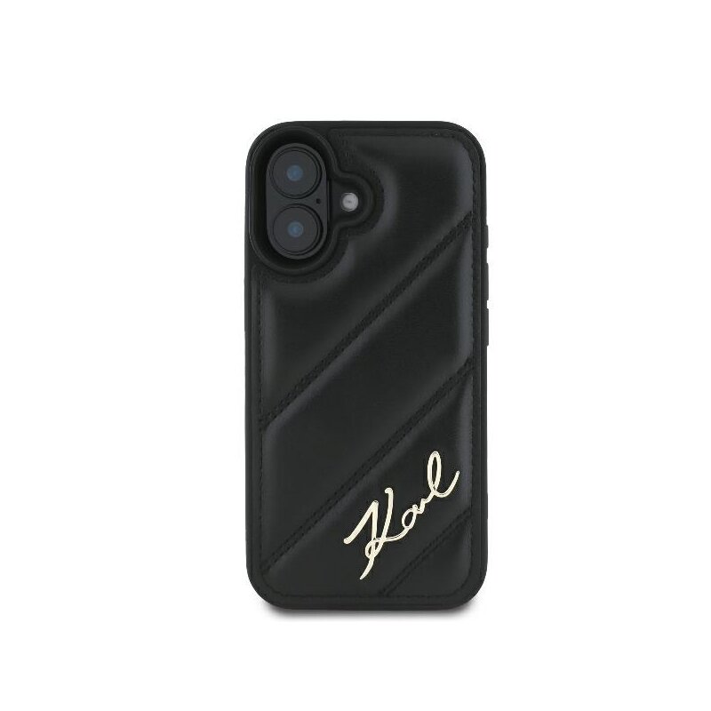 Husa iPhone 16 Plus Karl Lagerfeld Diagonal Quilted, negru, KLHCP16MPQDSMGK