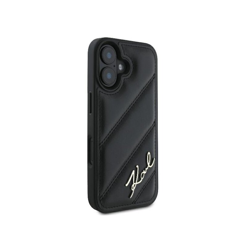 Husa iPhone 16 Plus Karl Lagerfeld Diagonal Quilted, negru, KLHCP16MPQDSMGK