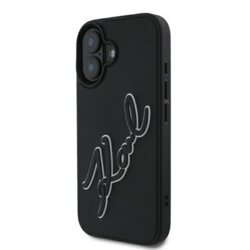 Husa originala iPhone 16 Karl Lagerfeld 3D Design, Rubber Signature, KLHCP16S3DRKSDLK