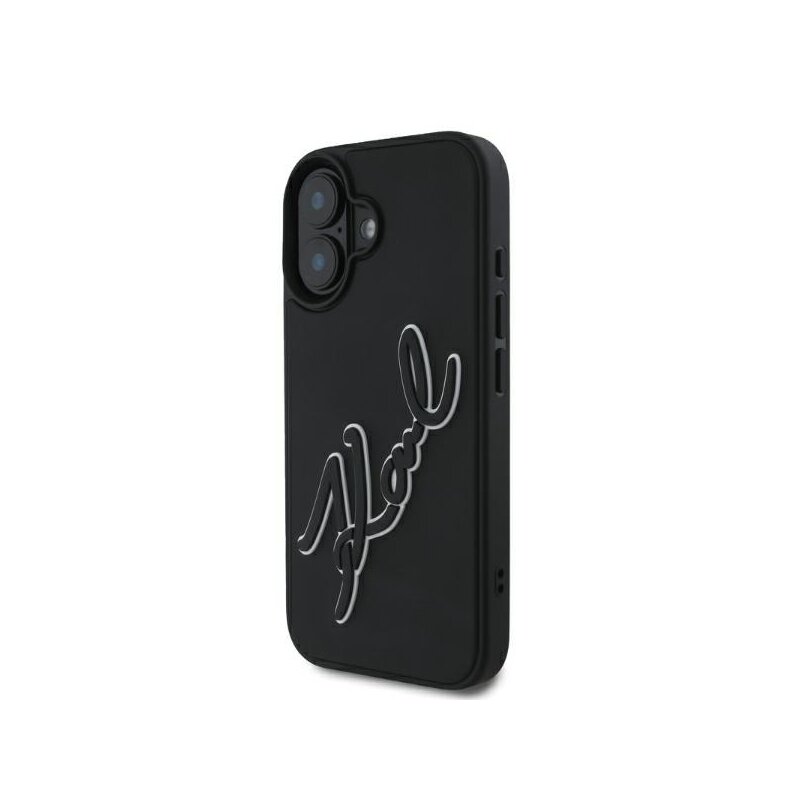Husa originala iPhone 16 Karl Lagerfeld 3D Design, Rubber Signature, KLHCP16S3DRKSDLK