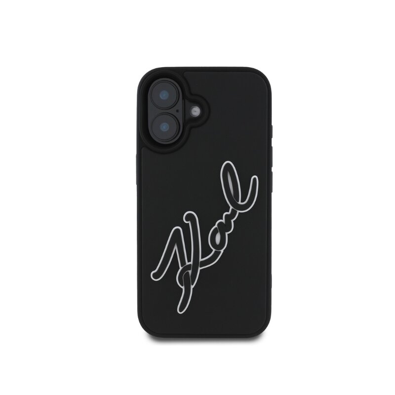 Husa originala iPhone 16 Karl Lagerfeld 3D Design, Rubber Signature, KLHCP16S3DRKSDLK