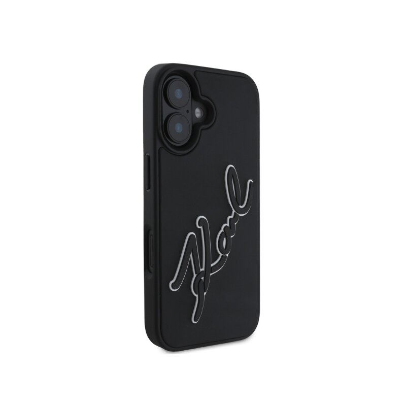 Husa originala iPhone 16 Karl Lagerfeld 3D Design, Rubber Signature, KLHCP16S3DRKSDLK