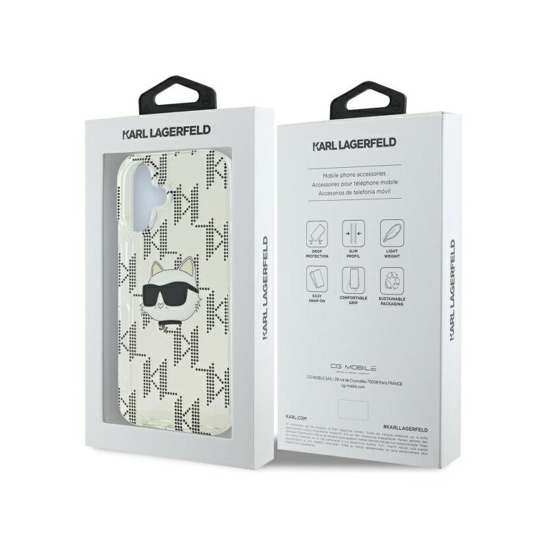 Husa iPhone 16 Karl Lagerfeld IML Luxury Electroplated, Choupette Head, transparent, KLHCP16SHKLPCHT
