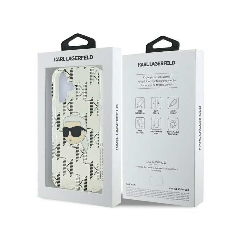 Husa iPhone 16 Karl Lagerfeld IML Luxury Electroplated, Karl Head, transparent, KLHCP16SHKLPKHT