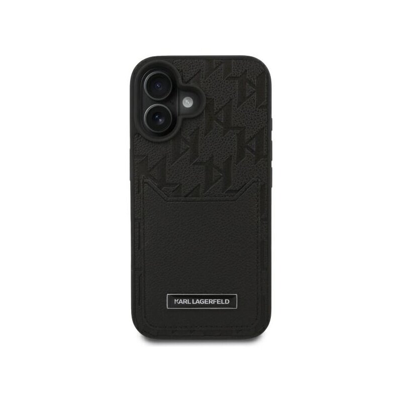 Husa iPhone 16 Karl Lagerfeld Hardcase Leather Cardslots, Monogram, negru, KLHCP16SPGKHPRPK