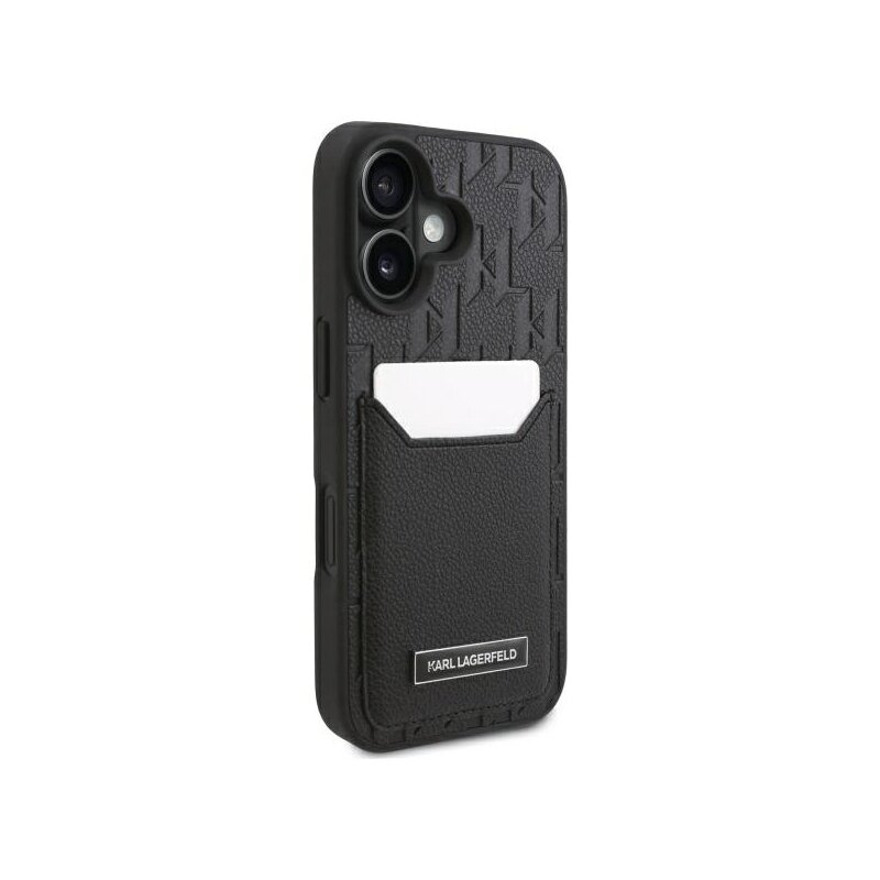 Husa iPhone 16 Karl Lagerfeld Hardcase Leather Cardslots, Monogram, negru, KLHCP16SPGKHPRPK