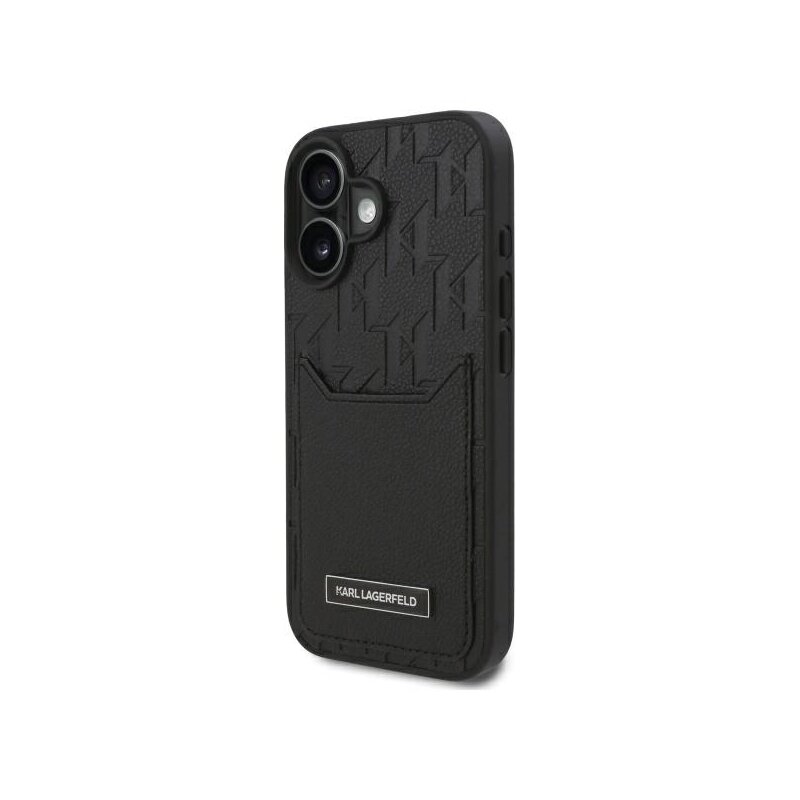 Husa iPhone 16 Karl Lagerfeld Hardcase Leather Cardslots, Monogram, negru, KLHCP16SPGKHPRPK