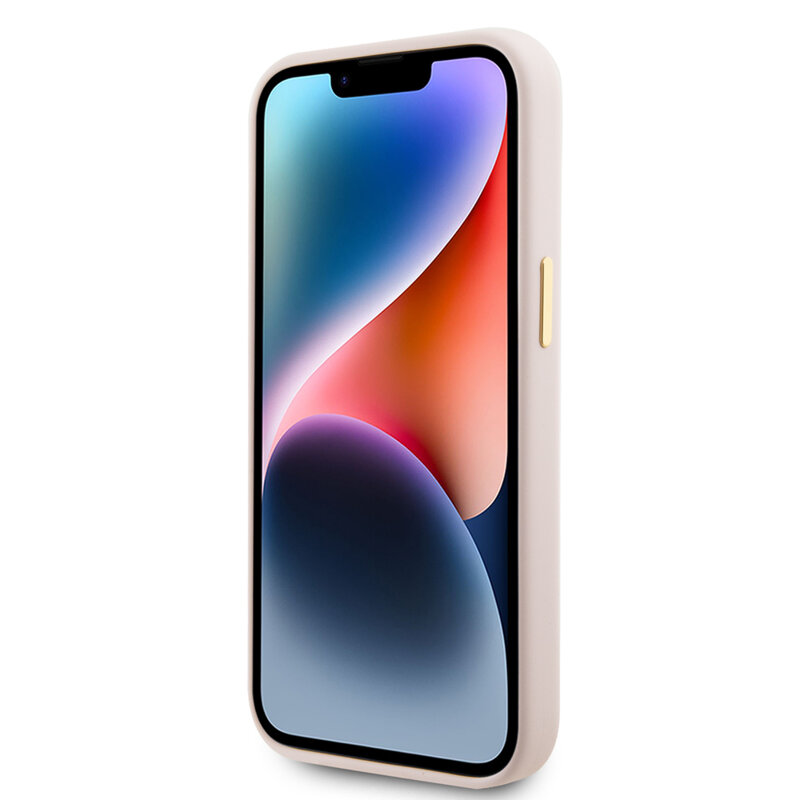 Husa Guess iPhone 15 Plus Silicone Logo Strass 4G, roz deschis, GUHCP15M4DGPP