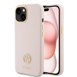 Husa Guess iPhone 15 Silicone Logo Strass 4G, roz deschis, GUHCP15SM4DGPP