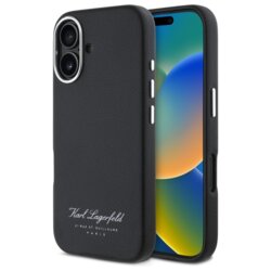 Husa iPhone 16 Karl Lagerfeld Hardcase Leather Hotel, RSG, negru, KLHCP16SPGWCMKHK