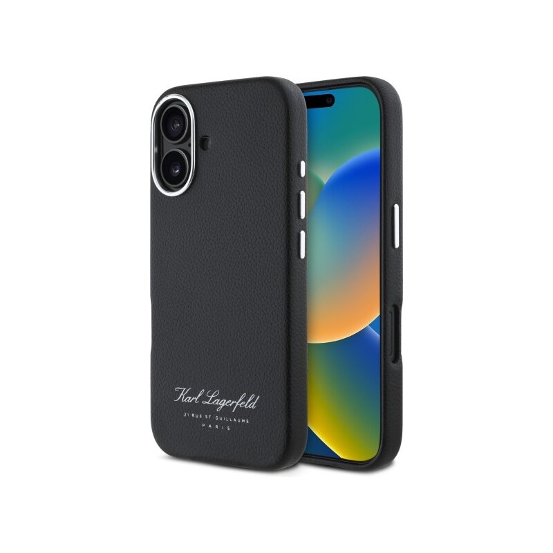 Husa iPhone 16 Karl Lagerfeld Hardcase Leather Hotel, RSG, negru, KLHCP16SPGWCMKHK