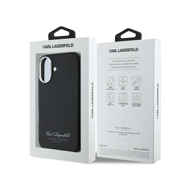 Husa iPhone 16 Karl Lagerfeld Hardcase Leather Hotel, RSG, negru, KLHCP16SPGWCMKHK