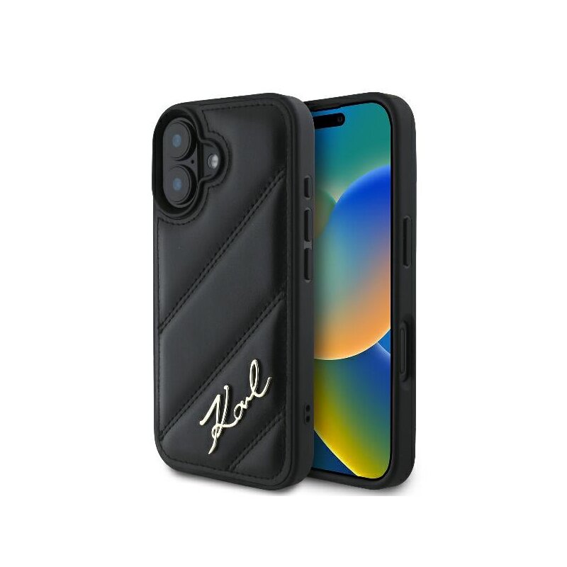 Husa iPhone 16 Karl Lagerfeld Diagonal Quilted, negru, KLHCP16SPQDSMGK