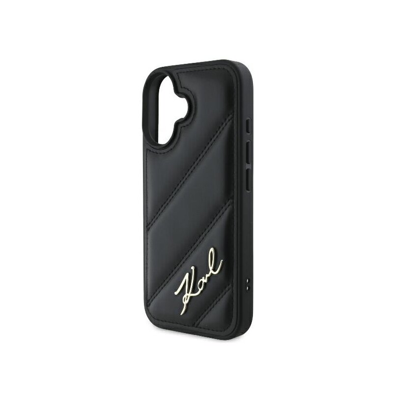 Husa iPhone 16 Karl Lagerfeld Diagonal Quilted, negru, KLHCP16SPQDSMGK