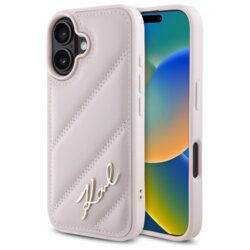 Husa iPhone 16 Karl Lagerfeld Diagonal Quilted, roz, KLHCP16SPQDSMGP