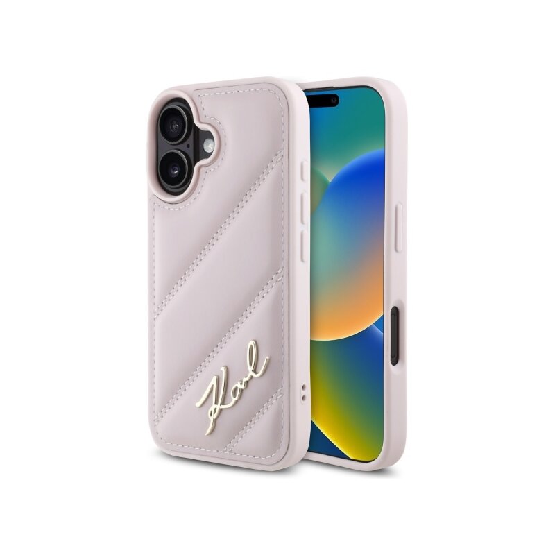 Husa iPhone 16 Karl Lagerfeld Diagonal Quilted, roz, KLHCP16SPQDSMGP