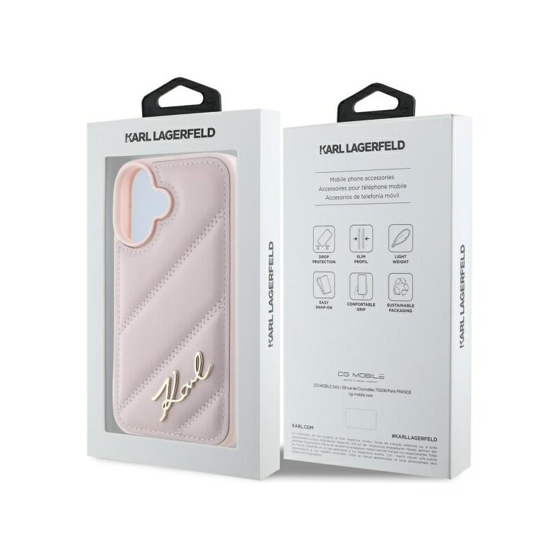Husa iPhone 16 Karl Lagerfeld Diagonal Quilted, roz, KLHCP16SPQDSMGP