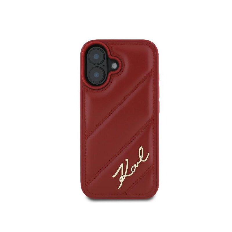 Husa iPhone 16 Karl Lagerfeld Diagonal Quilted, rosu, KLHCP16SPQDSMGR