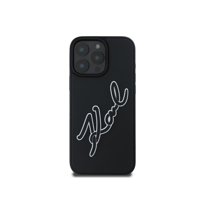 Husa originala iPhone 16 Pro Max Karl Lagerfeld 3D Design, Rubber Signature, negru, KLHCP16X3DRKSDLK