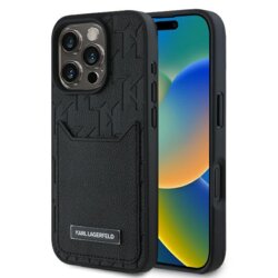 Husa iPhone 16 Pro Max Karl Lagerfeld Hardcase Leather Cardslots, Monogram, negru, KLHCP16XPGKHPRPK