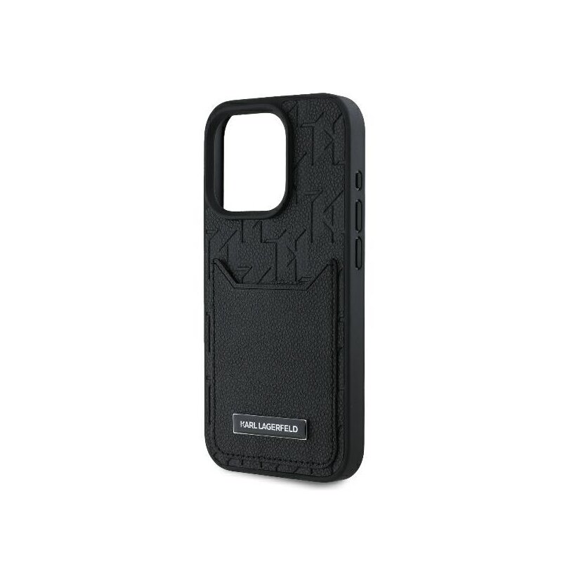 Husa iPhone 16 Pro Max Karl Lagerfeld Hardcase Leather Cardslots, Monogram, negru, KLHCP16XPGKHPRPK