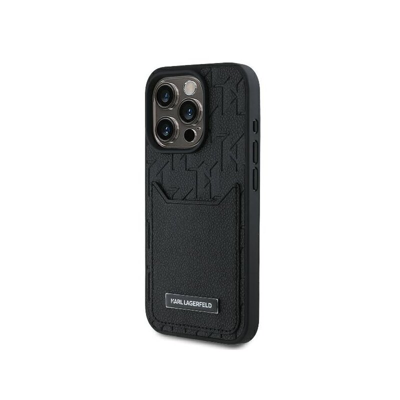 Husa iPhone 16 Pro Max Karl Lagerfeld Hardcase Leather Cardslots, Monogram, negru, KLHCP16XPGKHPRPK