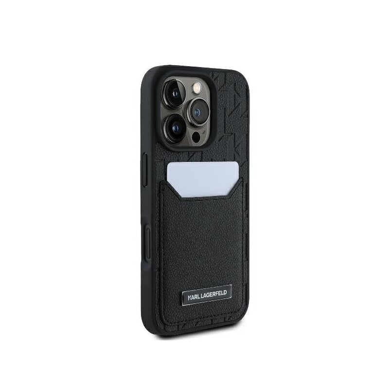 Husa iPhone 16 Pro Max Karl Lagerfeld Hardcase Leather Cardslots, Monogram, negru, KLHCP16XPGKHPRPK