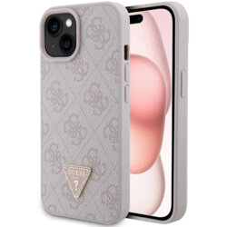 Husa iPhone 15 Guess Leather 4G Triangle Strass, roz, GUHCP15SP4TDPP