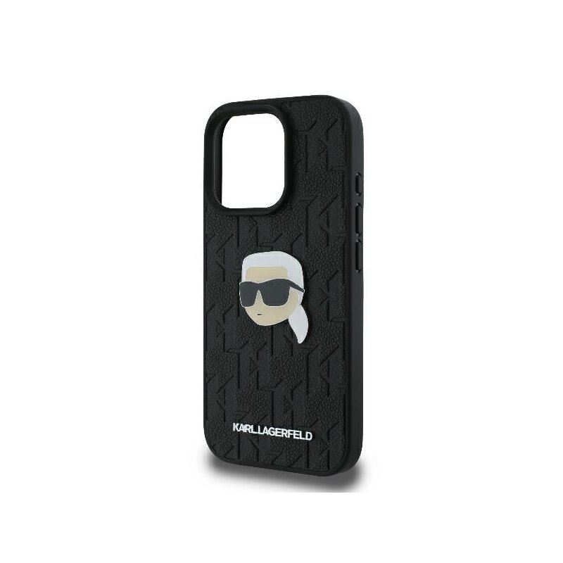 Husa iPhone 16 Pro Max Karl Lagerfeld Hardcase Leather Monogram, Karl Head Pin, negru, KLHCP16XPGKLKIPK