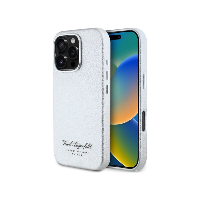 Husa iPhone 16 Pro Max Karl Lagerfeld Hardcase Leather Hotel, RSG, gri, KLHCP16XPGWCMKHG