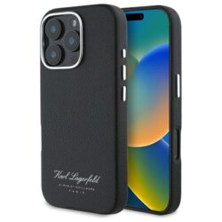 Husa iPhone 16 Pro Max Karl Lagerfeld Hardcase Leather Hotel, RSG, negru, KLHCP16XPGWCMKHK