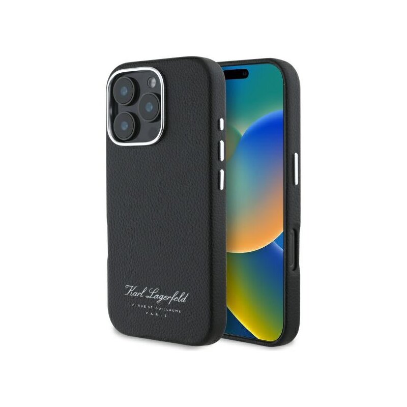 Husa iPhone 16 Pro Max Karl Lagerfeld Hardcase Leather Hotel, RSG, negru, KLHCP16XPGWCMKHK