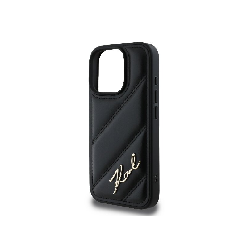 Husa iPhone 16 Pro Max Karl Lagerfeld Diagonal Quilted Script, negru, KLHCP16XPQDSMGK