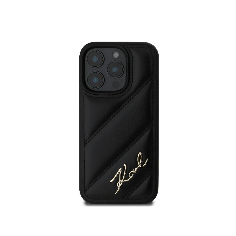 Husa iPhone 16 Pro Max Karl Lagerfeld Diagonal Quilted Script, negru, KLHCP16XPQDSMGK