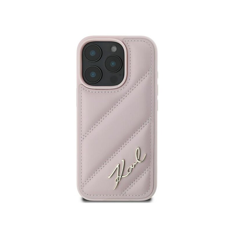 Husa iPhone 16 Pro Max Karl Lagerfeld Diagonal Quilted Script, roz, KLHCP16XPQDSMGP