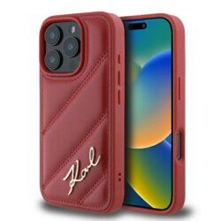 Husa iPhone 16 Pro Max Karl Lagerfeld Diagonal Quilted Script, rosu, KLHCP16XPQDSMGR