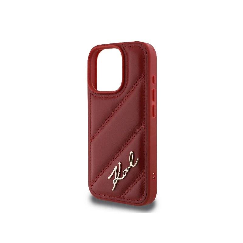 Husa iPhone 16 Pro Max Karl Lagerfeld Diagonal Quilted Script, rosu, KLHCP16XPQDSMGR